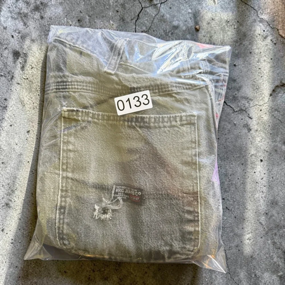 NRG Jeans Co Mens Gray Carpenter Pants Distressed Denim Utility Workwear 34x32